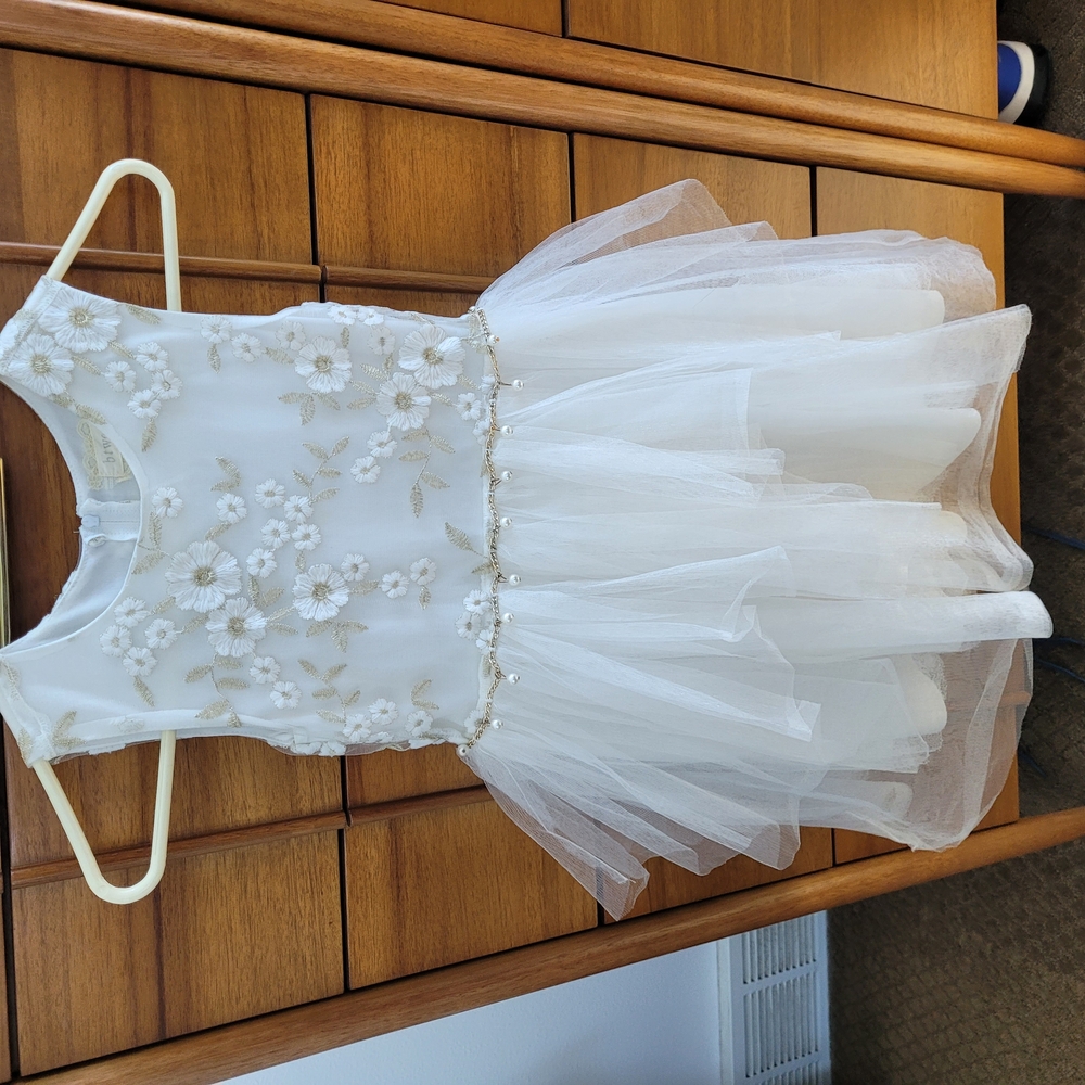 Elegant White Floral Dress with Gold Accents